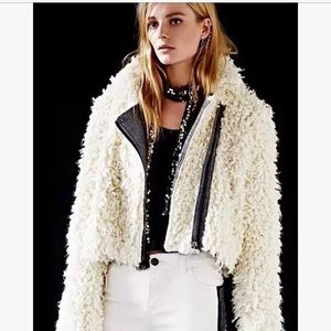 Free People Ivory Shaggy Sherpa Moto Jacket Coat